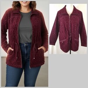 Women's plus size burgundy velvet damask print flocked jacket plus size 14W NWT